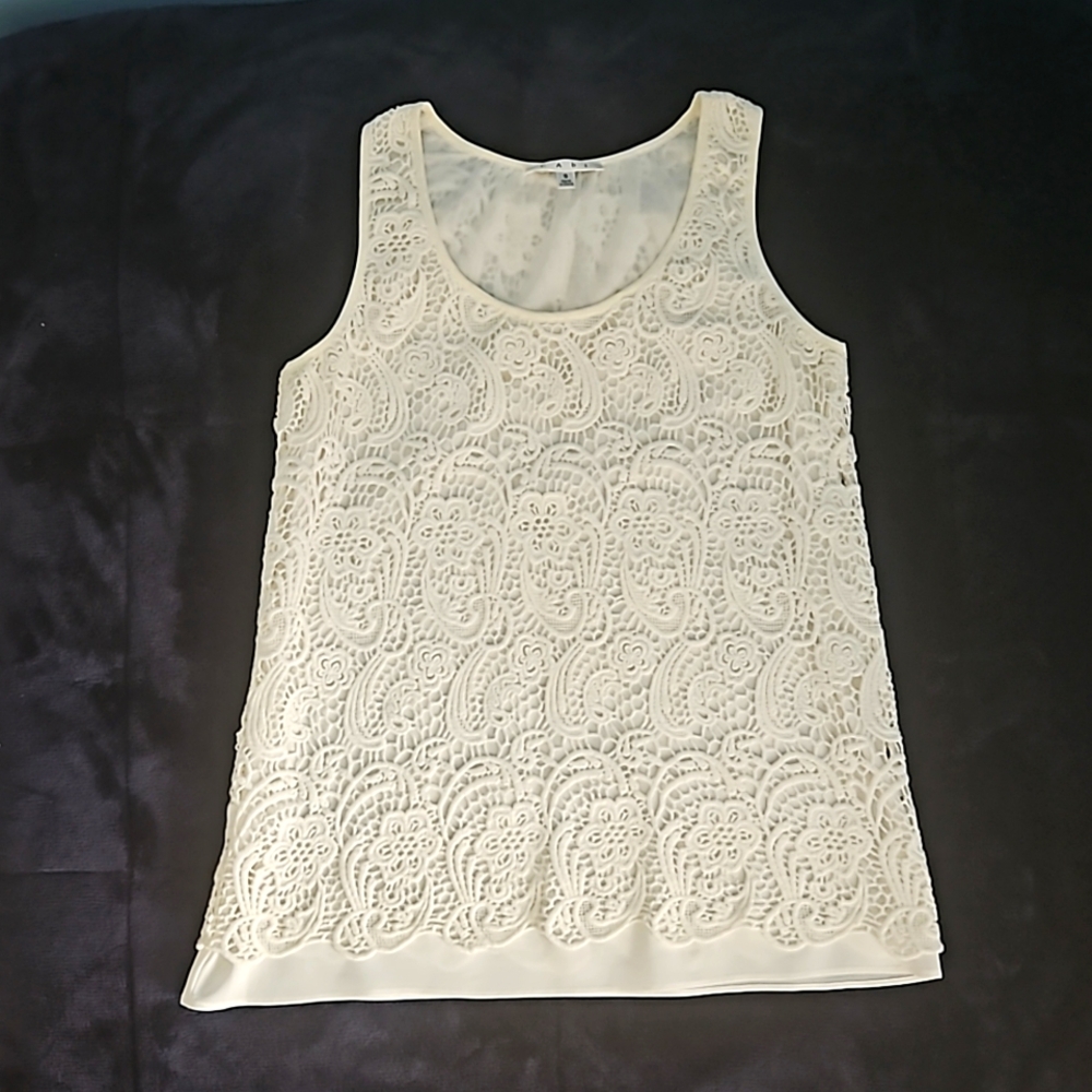 VINTAGE CAbi Bobbin Lace overlay tank - Size S
